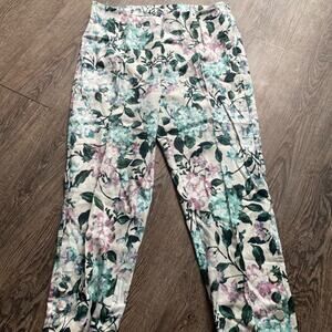 J Jill floral linen stretch button hem ankle pant